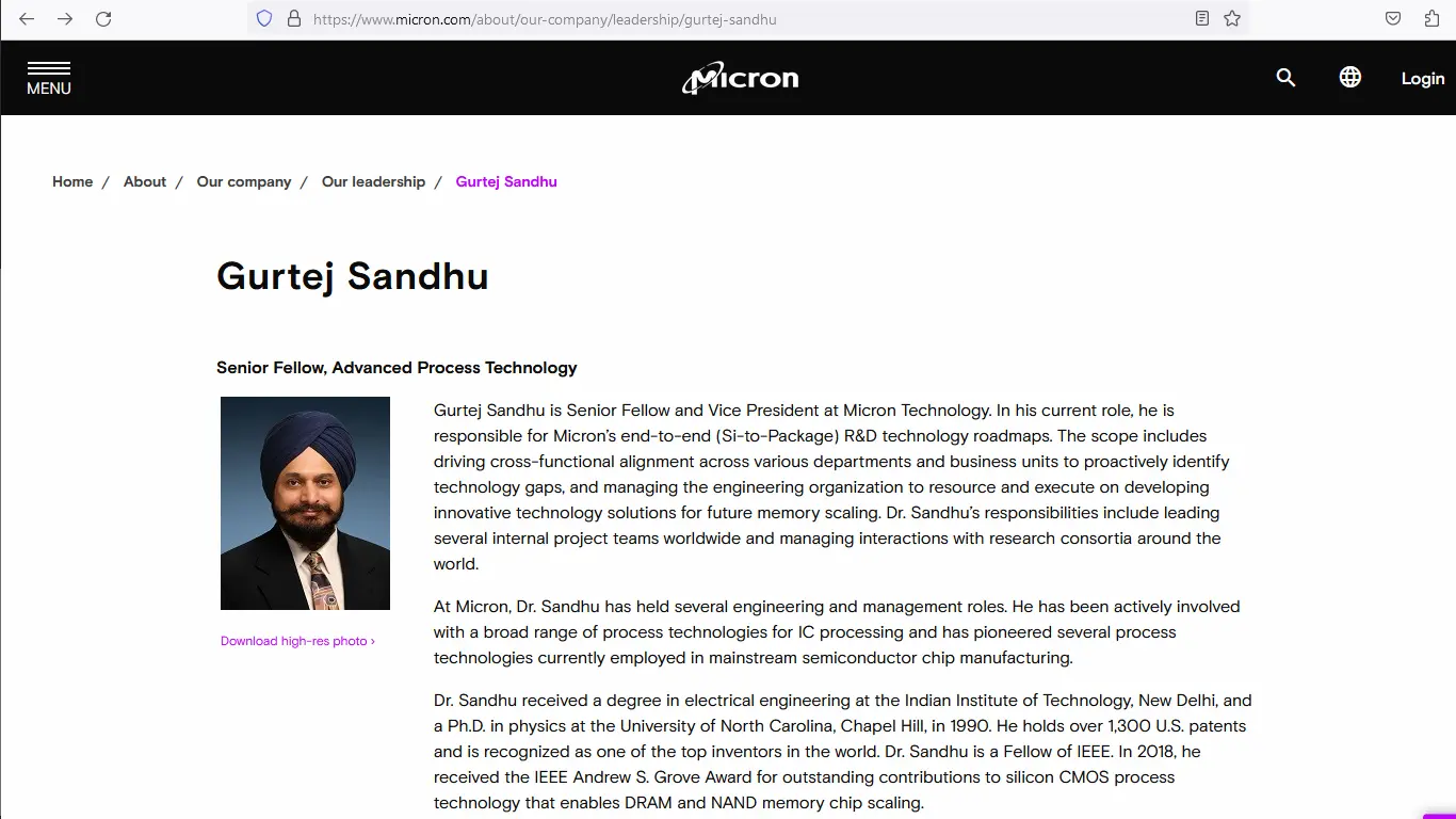 Gurtej Singh Sandhu in Micron Leadership